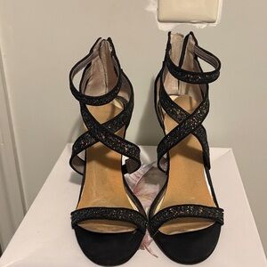 Jessica Simpson Black Glitter Strappy Heels